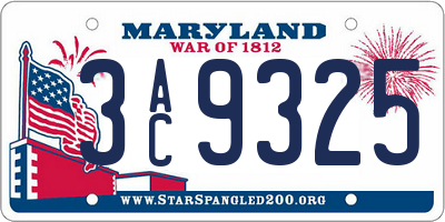 MD license plate 3AC9325