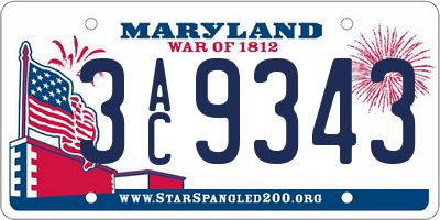MD license plate 3AC9343