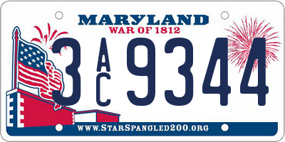 MD license plate 3AC9344