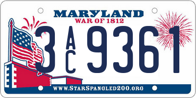 MD license plate 3AC9361