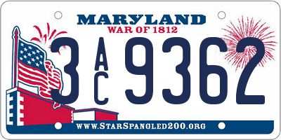 MD license plate 3AC9362
