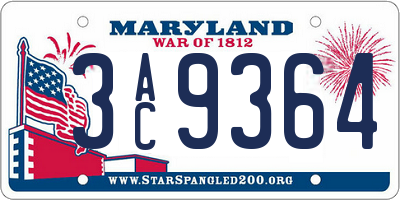 MD license plate 3AC9364