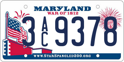 MD license plate 3AC9378