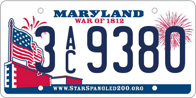 MD license plate 3AC9380