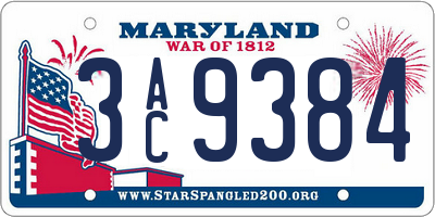 MD license plate 3AC9384