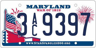 MD license plate 3AC9397