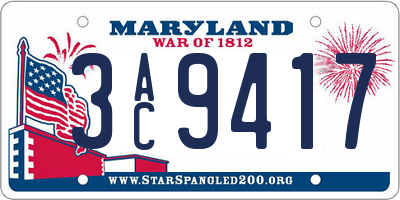 MD license plate 3AC9417