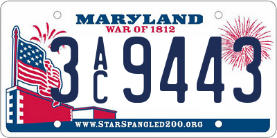MD license plate 3AC9443