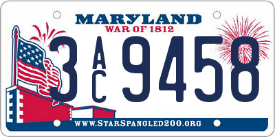 MD license plate 3AC9458