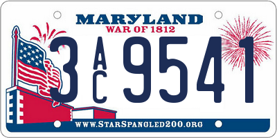MD license plate 3AC9541