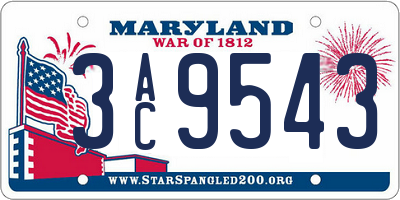 MD license plate 3AC9543
