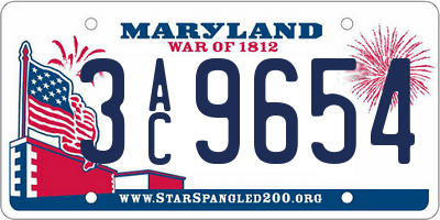 MD license plate 3AC9654