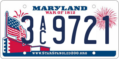 MD license plate 3AC9721
