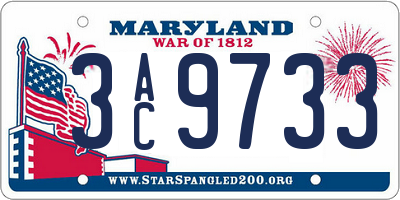 MD license plate 3AC9733
