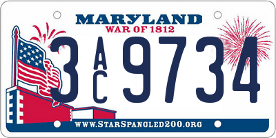 MD license plate 3AC9734