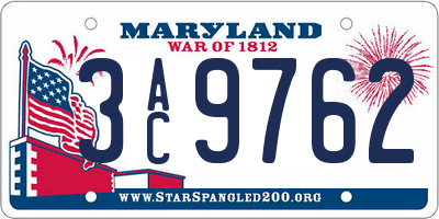 MD license plate 3AC9762