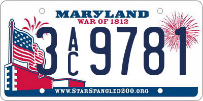 MD license plate 3AC9781