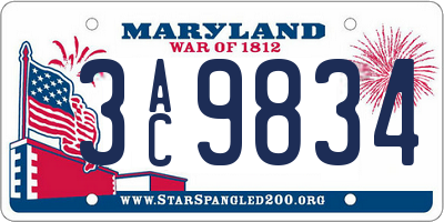 MD license plate 3AC9834
