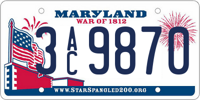 MD license plate 3AC9870