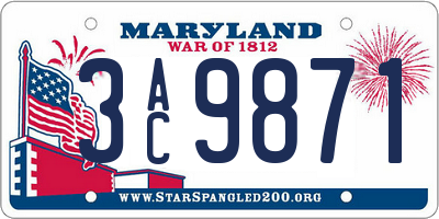 MD license plate 3AC9871