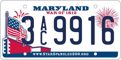 MD license plate 3AC9916