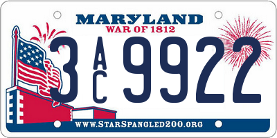 MD license plate 3AC9922