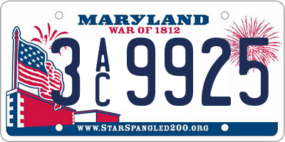 MD license plate 3AC9925