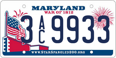 MD license plate 3AC9933