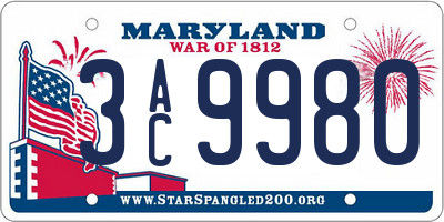 MD license plate 3AC9980