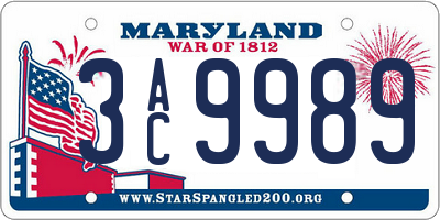 MD license plate 3AC9989
