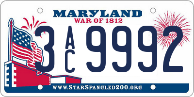 MD license plate 3AC9992