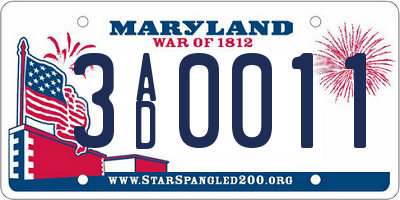 MD license plate 3AD0011