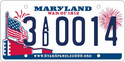 MD license plate 3AD0014