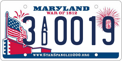 MD license plate 3AD0019