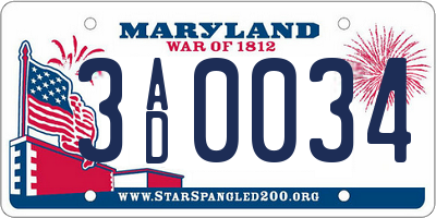 MD license plate 3AD0034