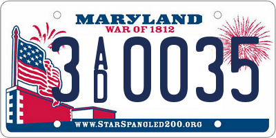 MD license plate 3AD0035