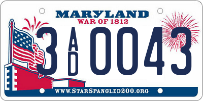 MD license plate 3AD0043