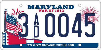 MD license plate 3AD0045