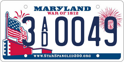 MD license plate 3AD0049