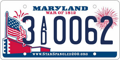 MD license plate 3AD0062
