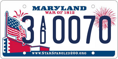 MD license plate 3AD0070