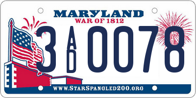 MD license plate 3AD0078