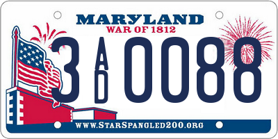 MD license plate 3AD0088