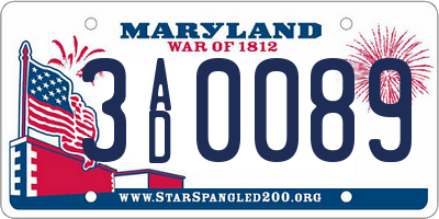 MD license plate 3AD0089