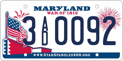 MD license plate 3AD0092