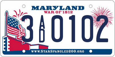 MD license plate 3AD0102