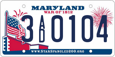 MD license plate 3AD0104