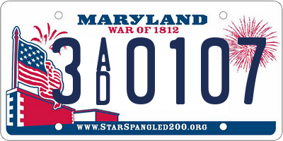 MD license plate 3AD0107