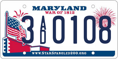 MD license plate 3AD0108