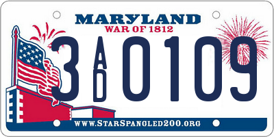 MD license plate 3AD0109